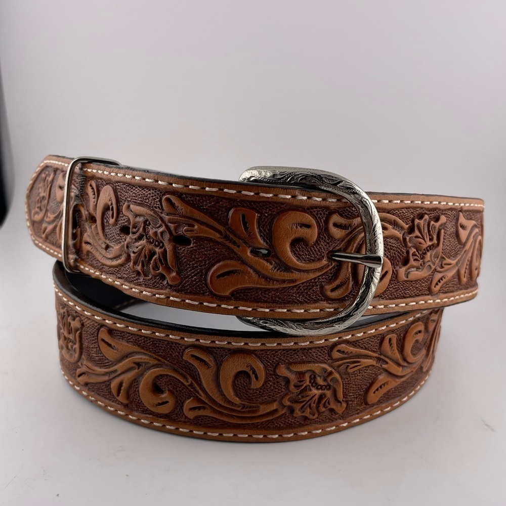 NWOT Double J Saddlery Cognac Leather Tooled Belt 44 MSRP $335​​​​​​​​​​​​​ - Picture 7 of 10